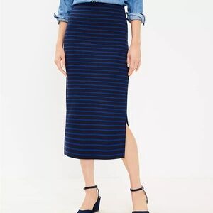 LOFT Women's Navy and Black Striped Midi Skirt